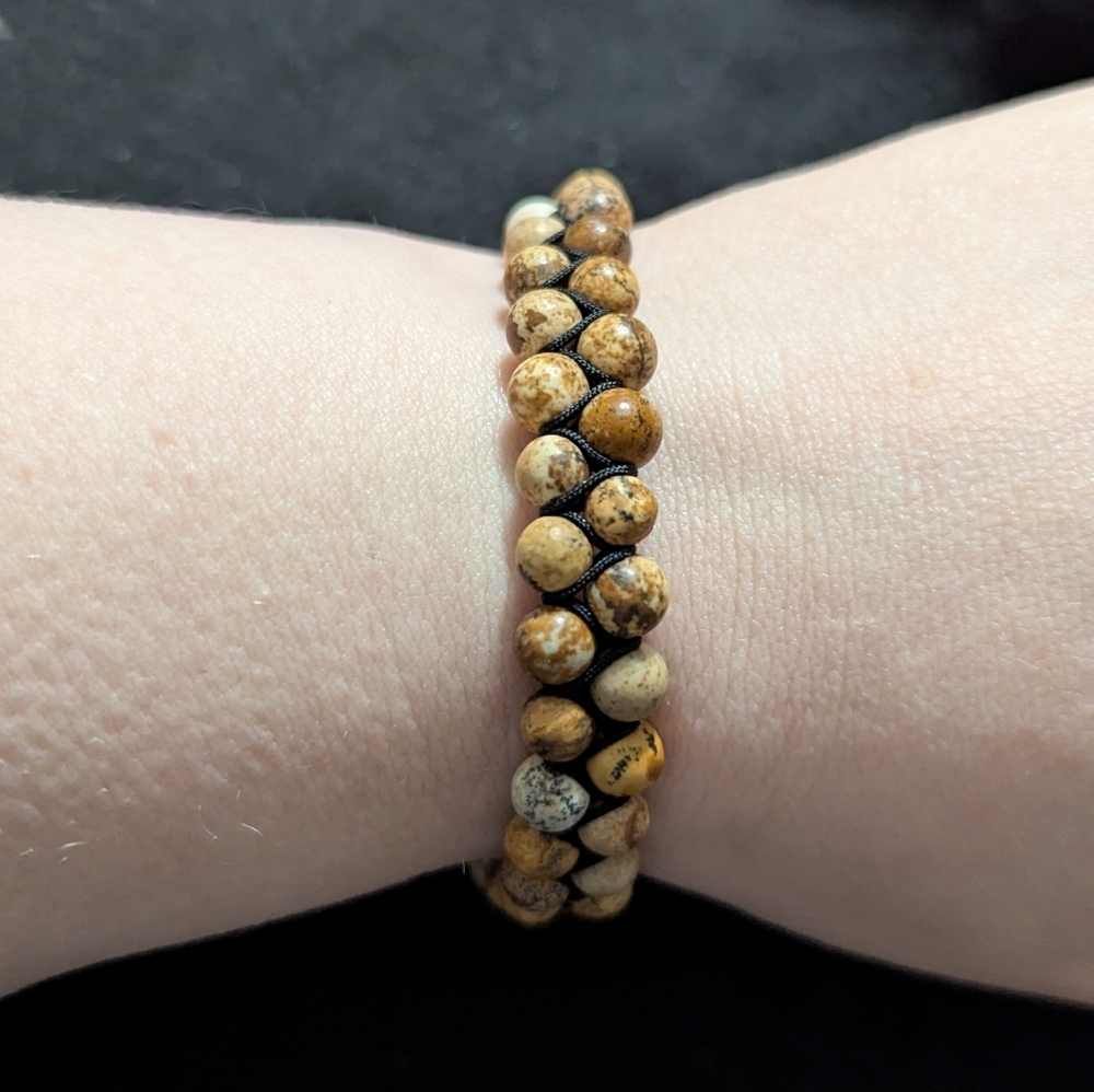 Brown Jasper Gemstone Beaded Slide Knot Style Statement Bracelet